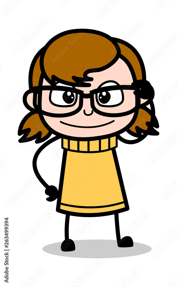 Wearing a Specs - Retro Cartoon Girl Teen Vector Illustration