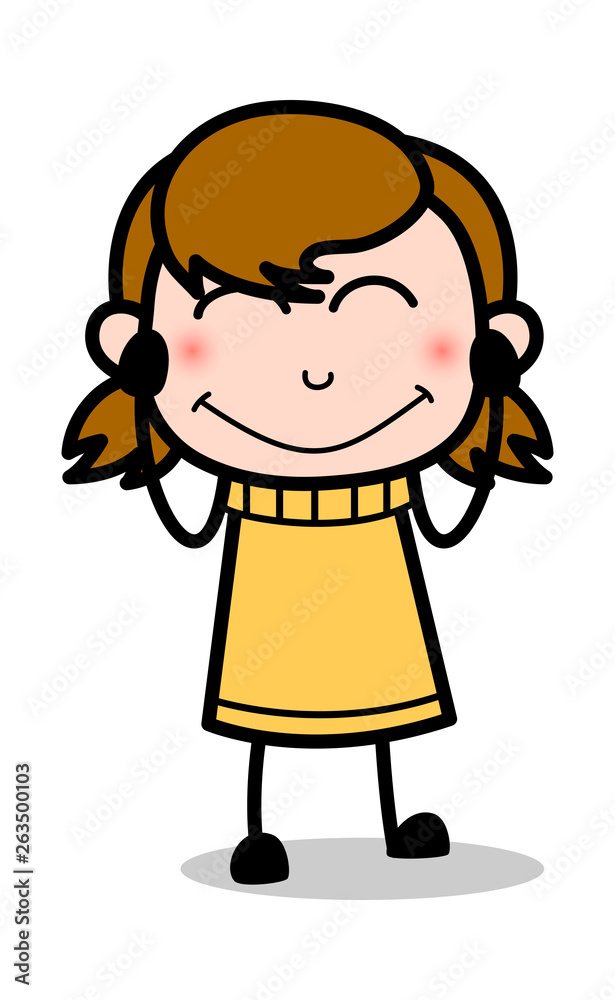 Blushing - Retro Cartoon Girl Teen Vector Illustration