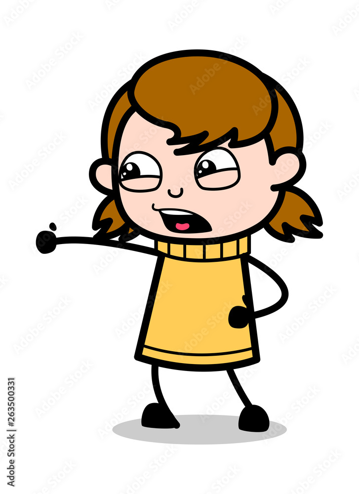 Punching - Retro Cartoon Girl Teen Vector Illustration