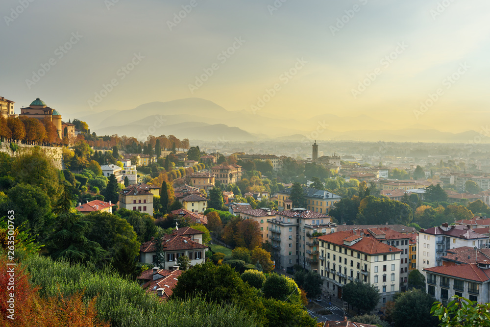 View of Bergamo from Porta San Giacomo gate at morning. Italy