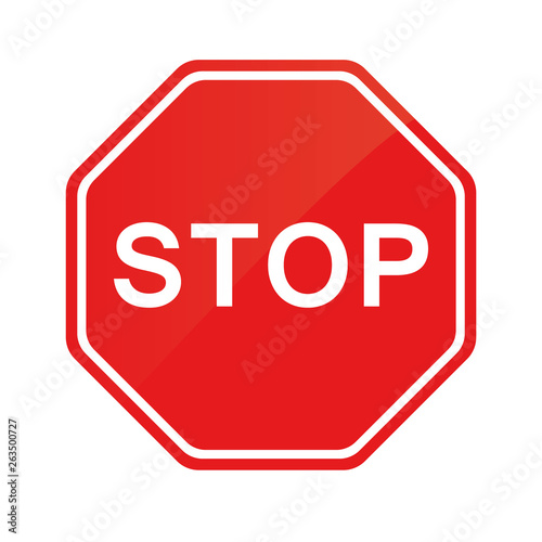 Red Stop glossy Sign isolated on white background. Traffic regulatory warning stop symbol. Vector illustration, EPS10.