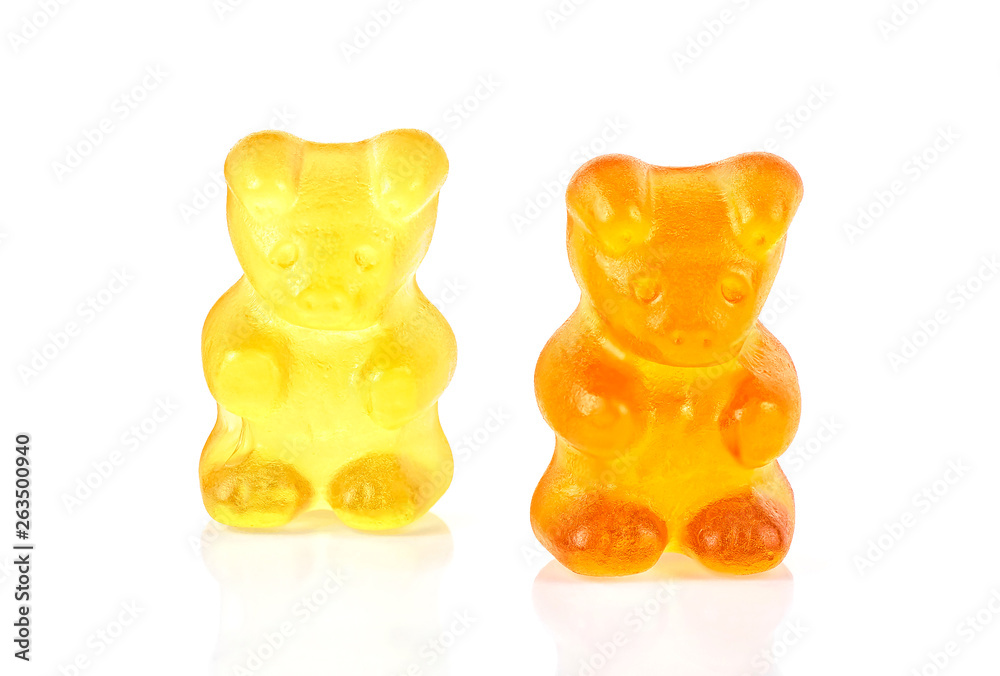 Gummy bear fruity candies, chewing jelly candies isolated on white background. Gummy bear fruity candies, chewing jelly candies isolated on white background.