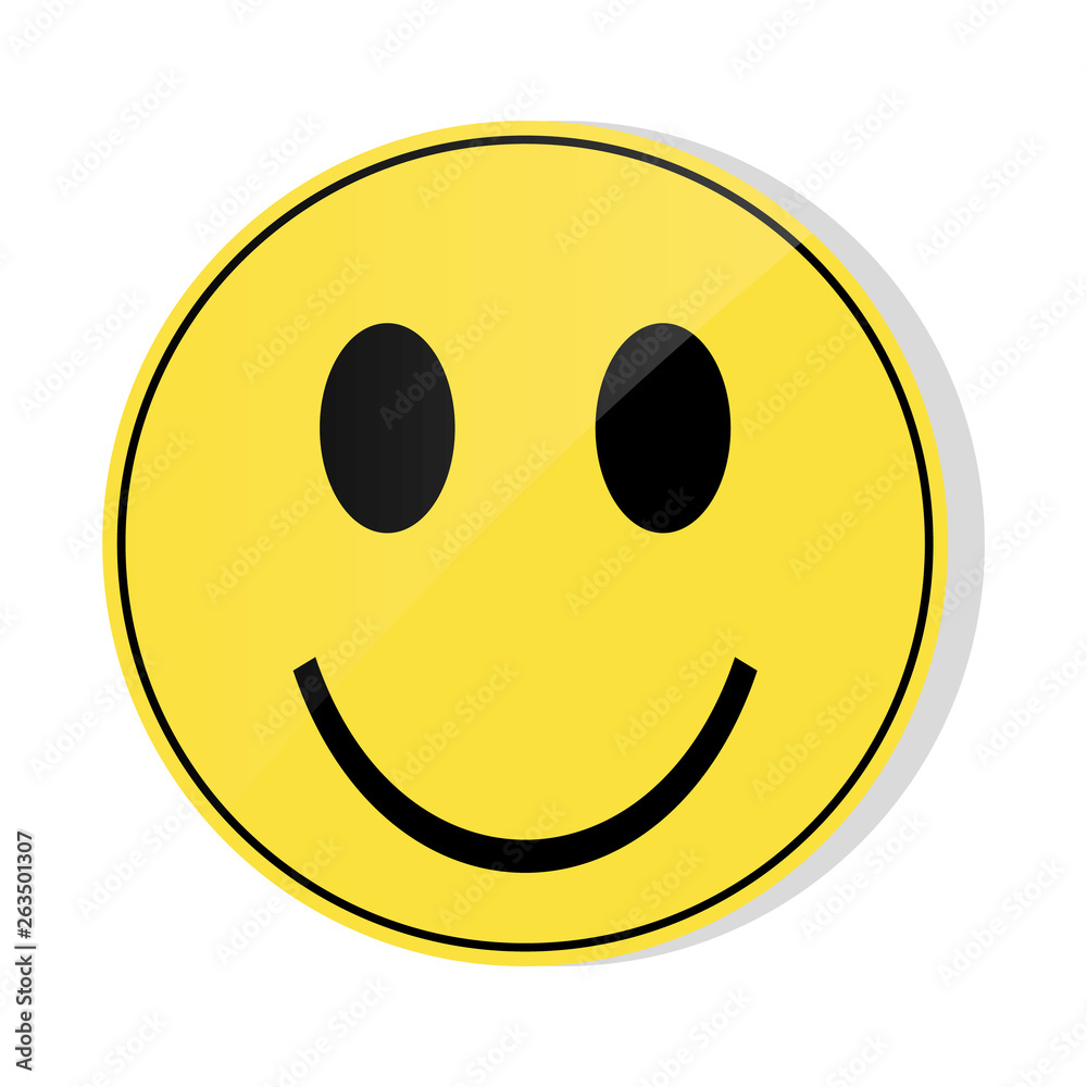 Fototapeta premium Yellow smile emoji with glossy front syde. Yellow smile emoji, flat sign.