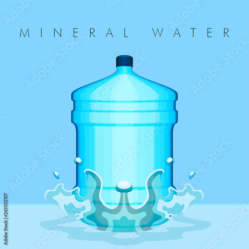 Mineral water poster with a big bottle and a splash. Vector illustration design