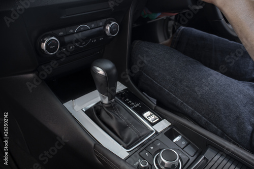 Automatic gear stick of a modern car,Luxery car.