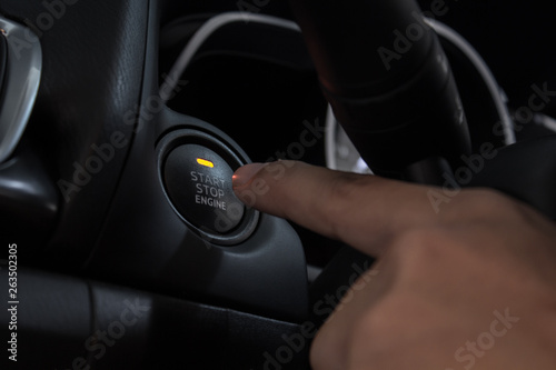 Car push Start button, Stop, New style car,inside modern technology car.