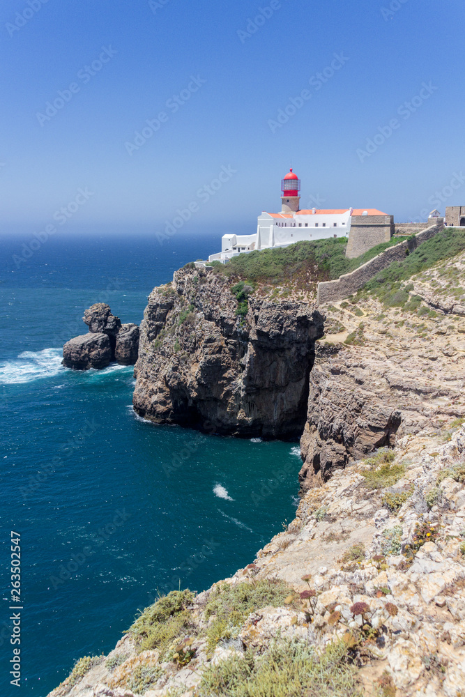 Views from the lighthouse of Cabo do Sao Vicente in Algarve (Portugal)