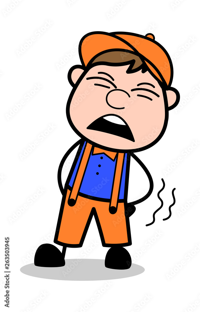 Obraz premium Backache - Retro Cartoon Carpenter Worker Vector Illustration﻿