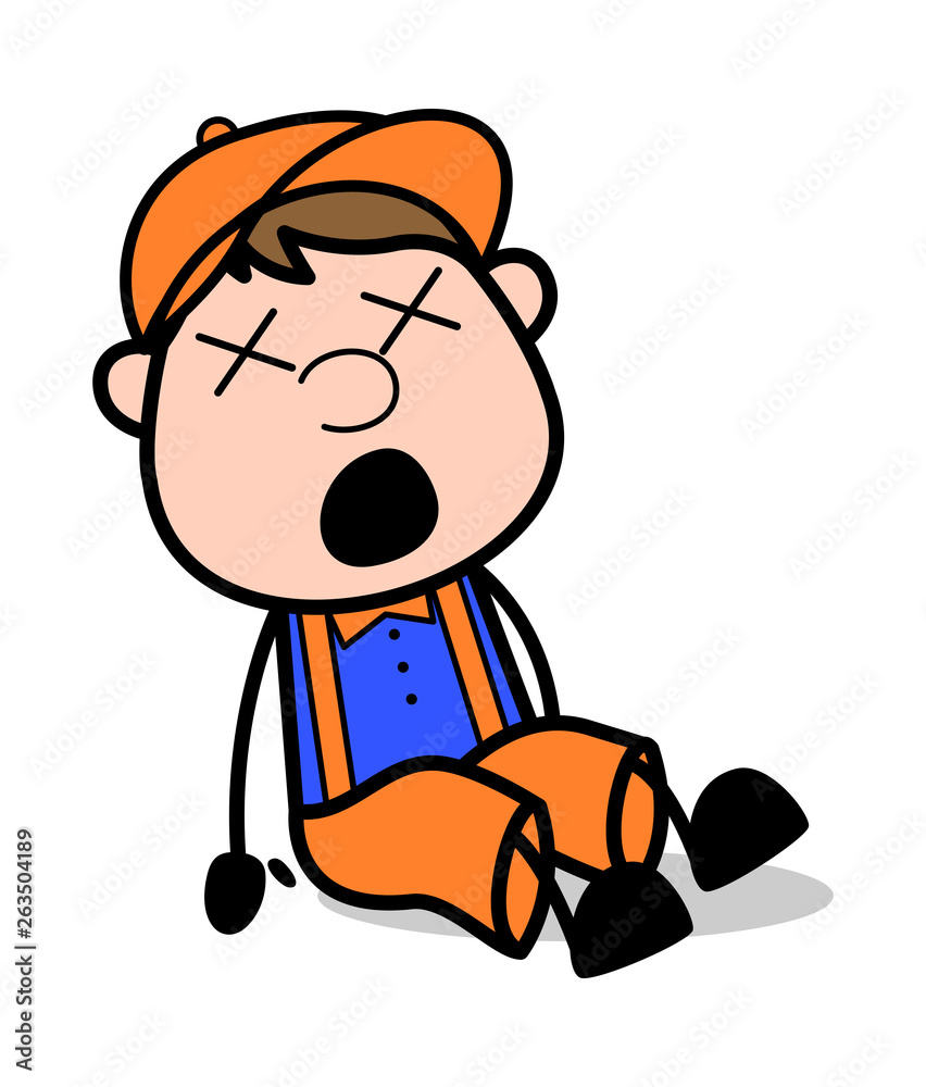 Unconscious - Retro Cartoon Carpenter Worker Vector Illustration Unconscious - Retro Cartoon Carpenter Worker Vector Illustration