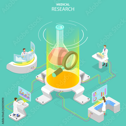 Isometric flat vector concept of medical research, science technology, medicine and chemical engineering.