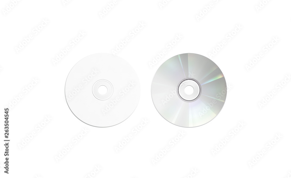 Blank white compact disk mock up, isolated, top view front and backside, 3d rendering. Empty cd disc mockup. Clear music or movie storage. Round dvd for save information template. Blank white compact disk mock up, isolated, top view front and backside, 3d rendering. Empty cd disc mockup. Clear music or movie storage. Round dvd for save information template.