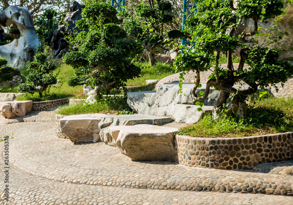Luxury landscape design of the tropical garden. Beautiful view of tropical landscape Luxury landscape design of the tropical garden. Beautiful view of tropical landscape