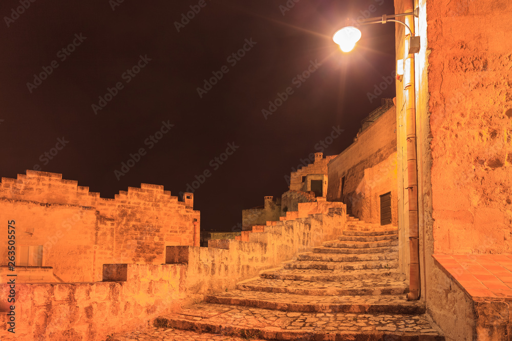 Sassi of Matera at night.