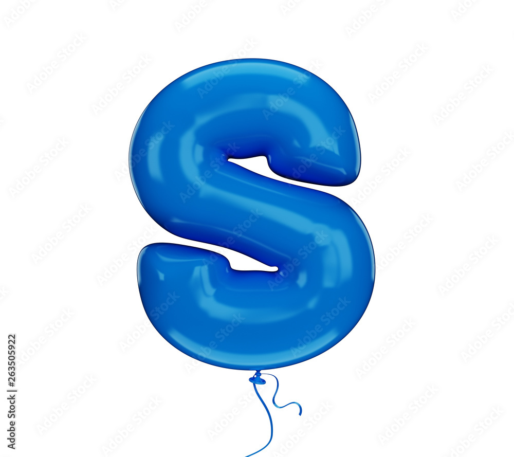 Blue color material textured letter S. Made of an inflatable balloon on a white background. Isolated, 3d rendering Blue color material textured letter S. Made of an inflatable balloon on a white background. Isolated, 3d rendering