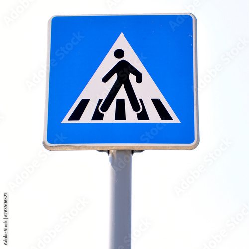 Pedestrian crossing sign isolated on white background.
