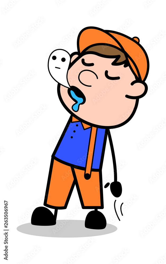 Soul Leaving Body - Retro Cartoon Carpenter Worker Vector Illustration﻿