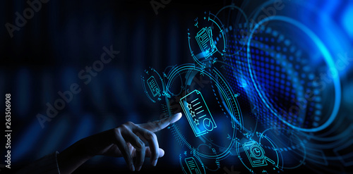 Hand touch icon of Document Management Data System Business Internet Technology Concept.