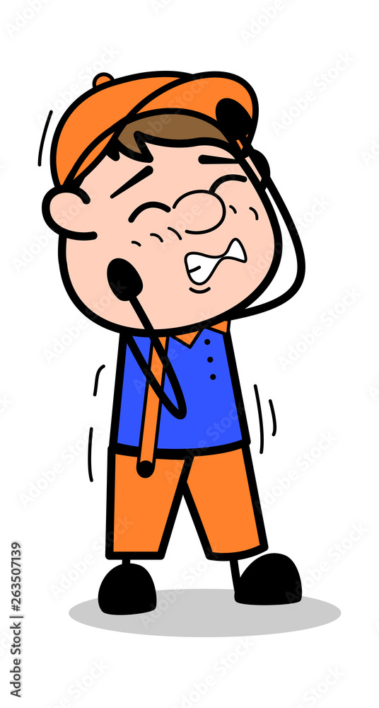 Itching - Retro Cartoon Carpenter Worker Vector Illustration Itching - Retro Cartoon Carpenter Worker Vector Illustration