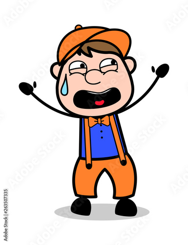 Screaming - Retro Cartoon Carpenter Worker Vector Illustration﻿