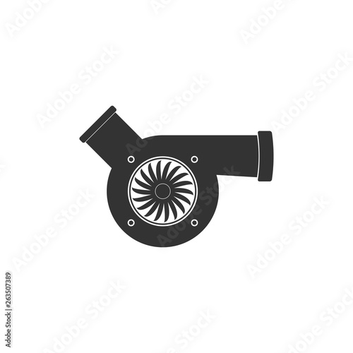 Automotive turbocharger icon isolated. Vehicle performance turbo icon. Car turbocharger sign. Turbo compressor induction symbol. Flat design. Vector Illustration