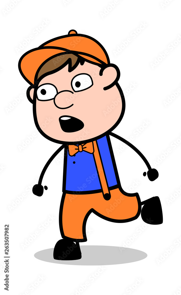 Obraz premium Open-Eyed Face - Retro Cartoon Carpenter Worker Vector Illustration﻿