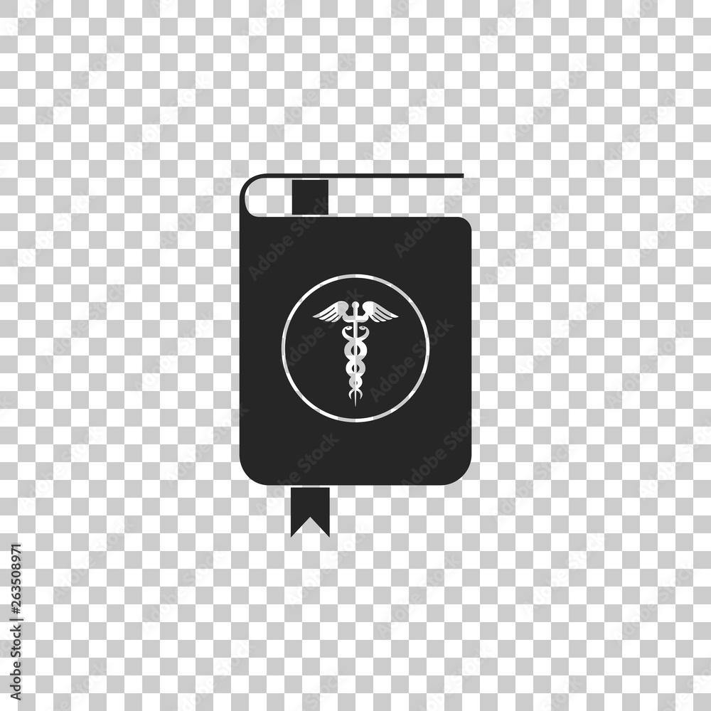 Medical book and Caduceus medical symbol icon isolated on transparent background. Medical reference book, textbook, encyclopedia. Scientific literature. Flat design. Vector Illustration