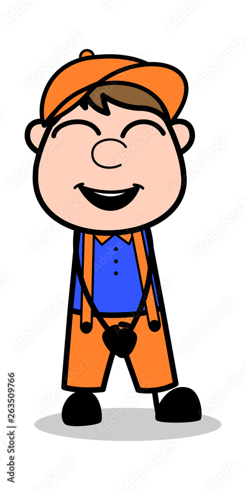 Laughing Loudly - Retro Cartoon Carpenter Worker Vector Illustration Laughing Loudly - Retro Cartoon Carpenter Worker Vector Illustration