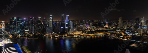 Singapore - January 2019: Aerial night panorama of a Singapore's business district and Marina Bay