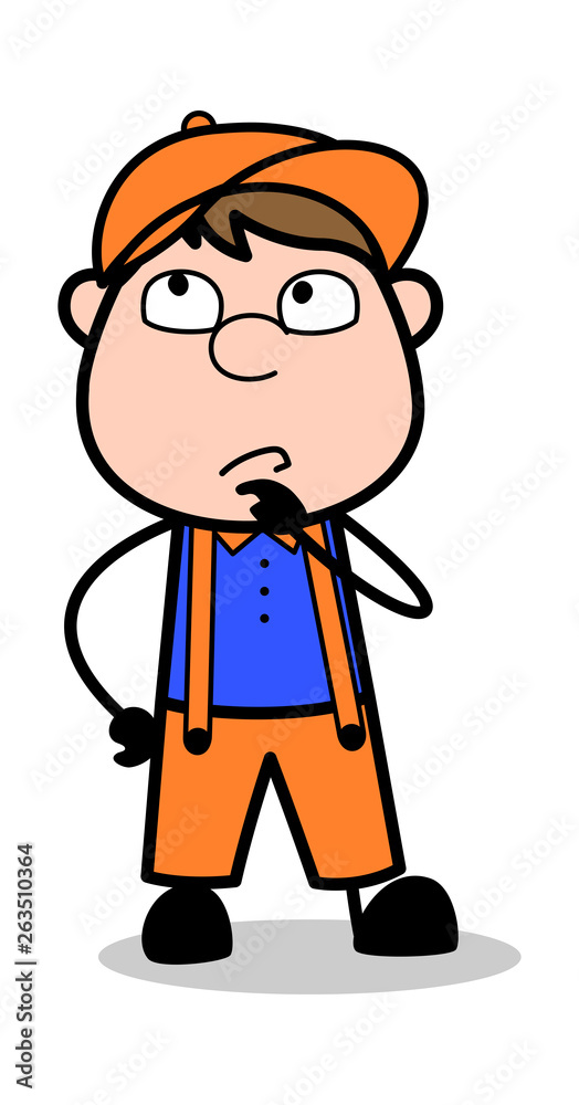 Planning - Retro Cartoon Carpenter Worker Vector Illustration Planning - Retro Cartoon Carpenter Worker Vector Illustration
