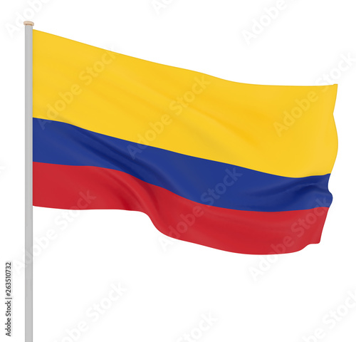 Colombia flag blowing in the wind. Background texture. 3d rendering  waving flag.