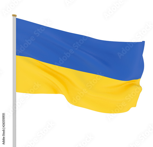 Ukraine flag blowing in the wind. Background texture. 3d rendering; wave. Isolated on white. Illustration.