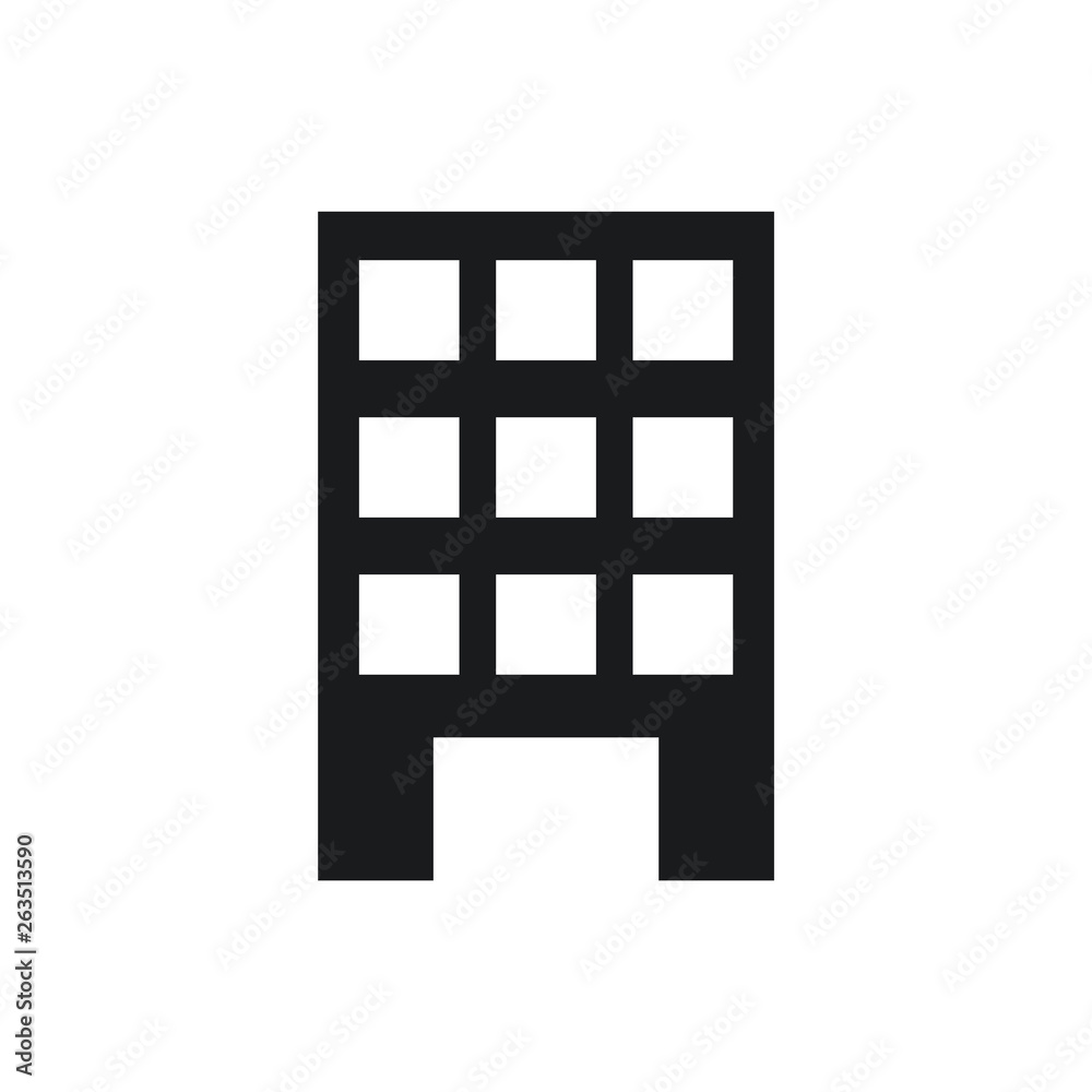 Black Building icon vector eps10. Building icon with windows. Building door open icon.