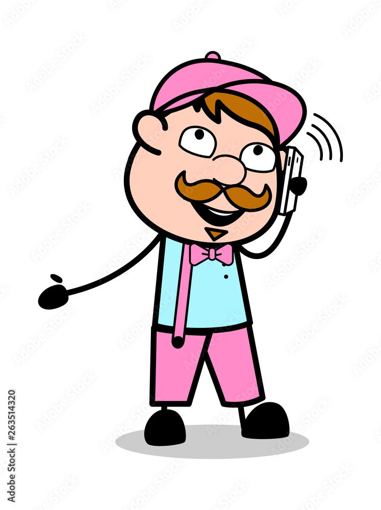 Conversation on Call - Retro Delivery Man Vendor Vector Illustration Conversation on Call - Retro Delivery Man Vendor Vector Illustration