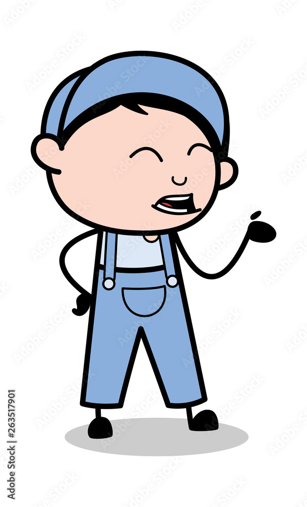 Hand Gesture While Talking - Retro Repairman Cartoon Worker Vector Illustration Hand Gesture While Talking - Retro Repairman Cartoon Worker Vector Illustration