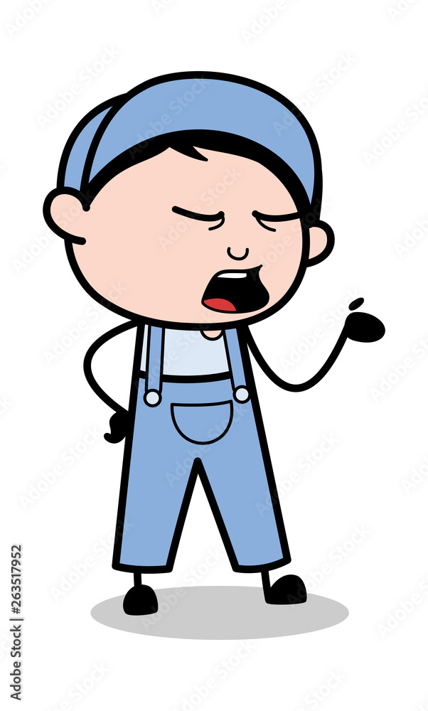 Shouting While Talking - Retro Repairman Cartoon Worker Vector Illustration Shouting While Talking - Retro Repairman Cartoon Worker Vector Illustration
