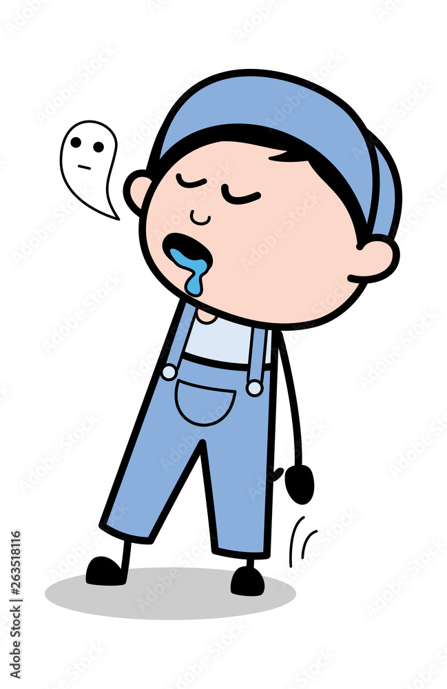 Come Out of The Soul From Body - Retro Repairman Cartoon Worker Vector Illustration