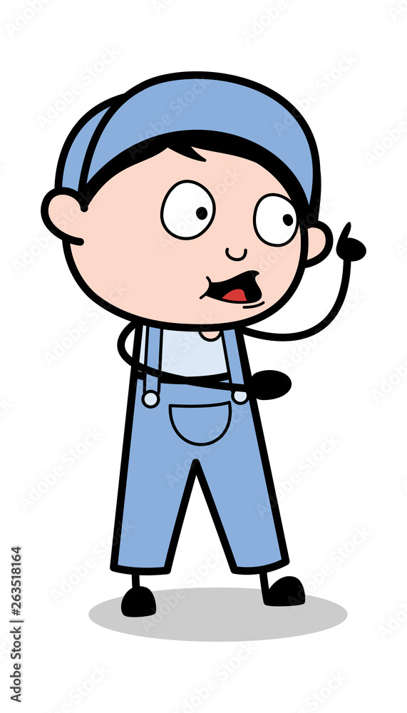 Trying to Remind - Retro Repairman Cartoon Worker Vector Illustration Trying to Remind - Retro Repairman Cartoon Worker Vector Illustration