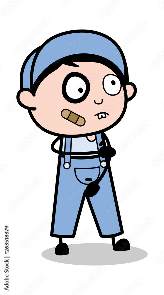 Funny Injured Face - Retro Repairman Cartoon Worker Vector Illustration Funny Injured Face - Retro Repairman Cartoon Worker Vector Illustration