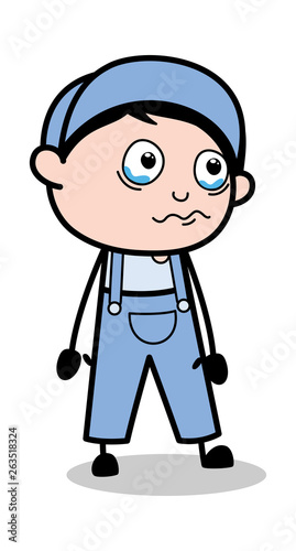 Gonna Cry - Retro Repairman Cartoon Worker Vector Illustration