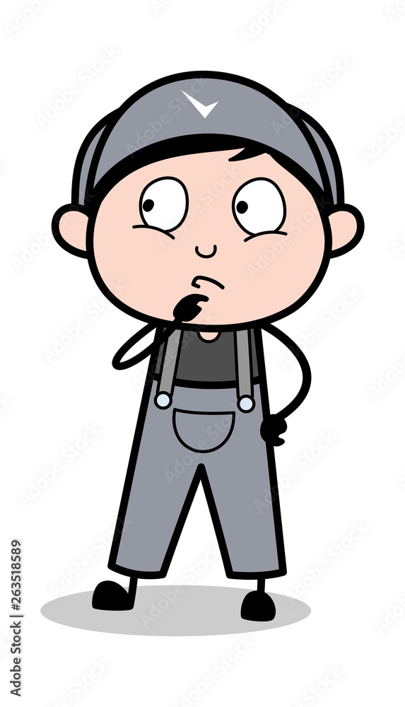 Thinking - Retro Repairman Cartoon Worker Vector Illustration Thinking - Retro Repairman Cartoon Worker Vector Illustration