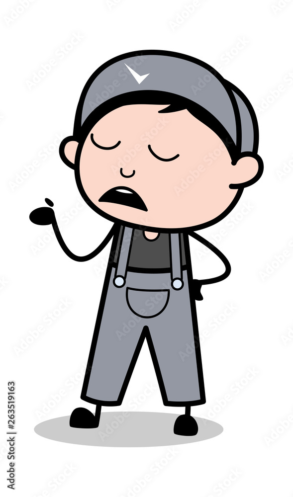 Talking Gesture - Retro Repairman Cartoon Worker Vector Illustration