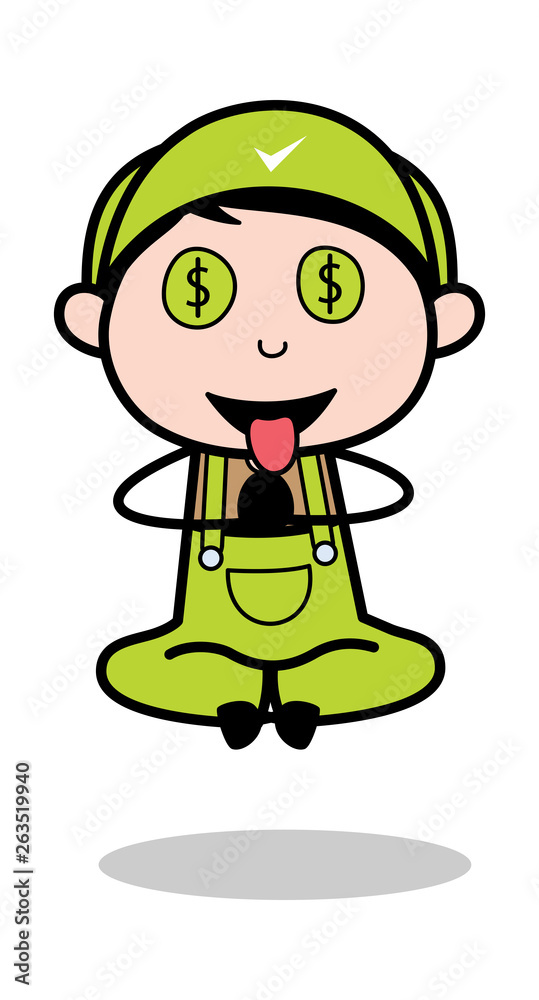 Dollar Eyes with Tongue Out - Retro Repairman Cartoon Worker Vector Illustration Dollar Eyes with Tongue Out - Retro Repairman Cartoon Worker Vector Illustration