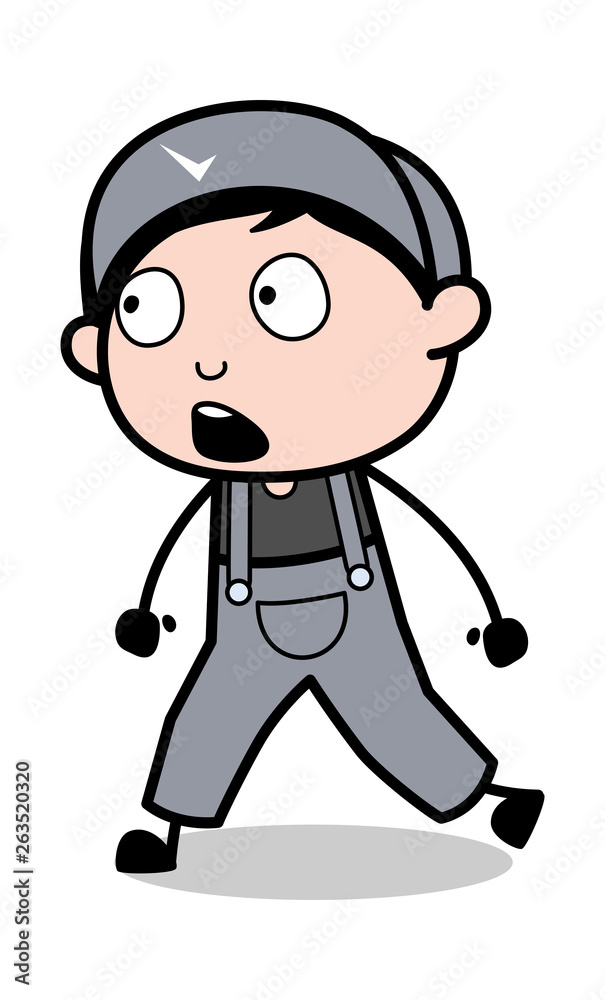 Shocked - Retro Repairman Cartoon Worker Vector Illustration