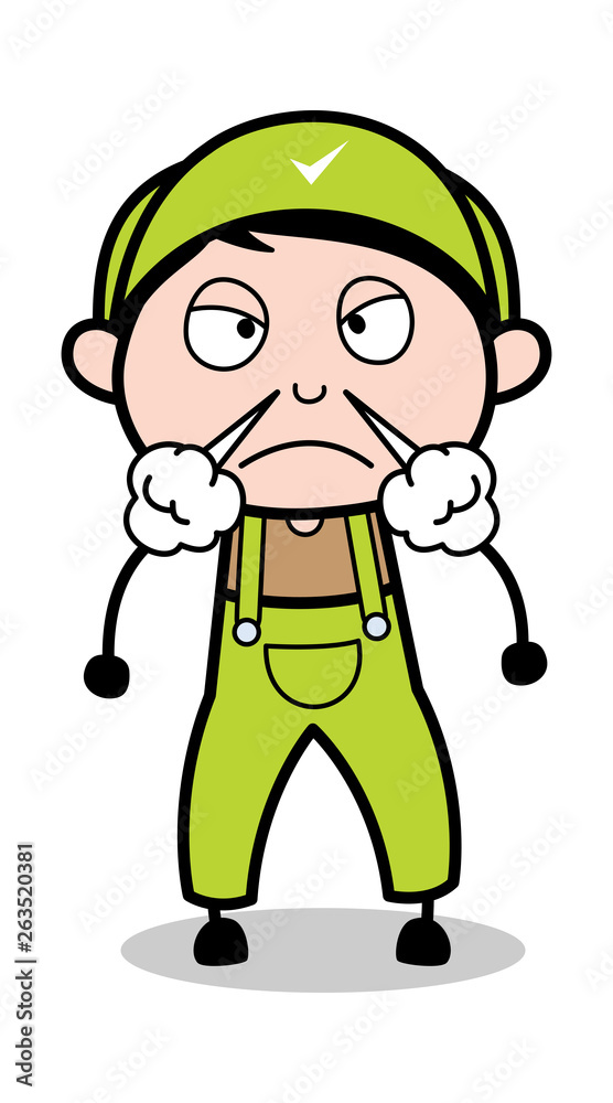 Very Aggressive Expression - Retro Repairman Cartoon Worker Vector Illustration Very Aggressive Expression - Retro Repairman Cartoon Worker Vector Illustration