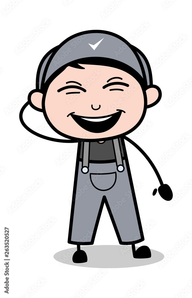 Laughter - Retro Repairman Cartoon Worker Vector Illustration