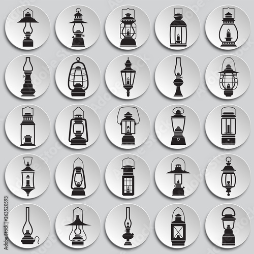 Lantern icons set on plates background for graphic and web design. Simple vector sign. Internet concept symbol for website button or mobile app.