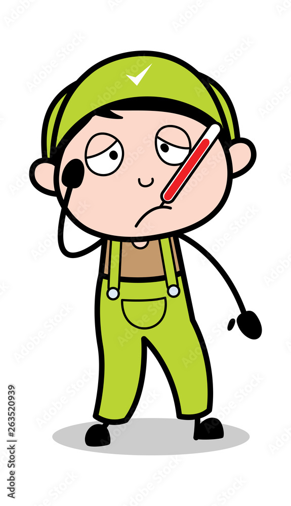 Unwell - Retro Repairman Cartoon Worker Vector Illustration