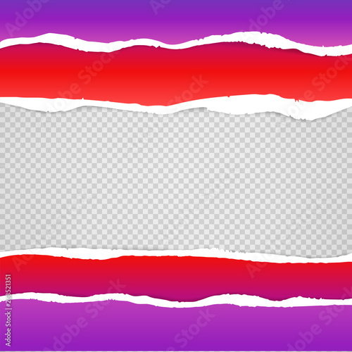 Color paper sheets with ragged edges. Paper elemets for design isolated on transparent