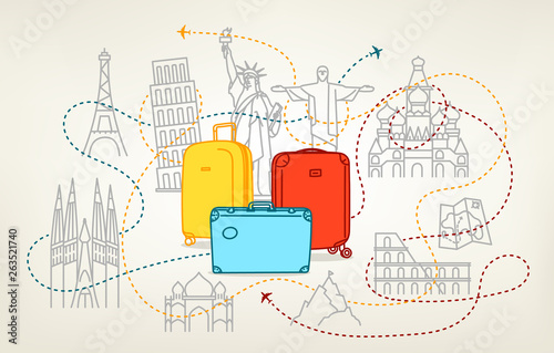 Around the world concept. World travel Vector color illustration