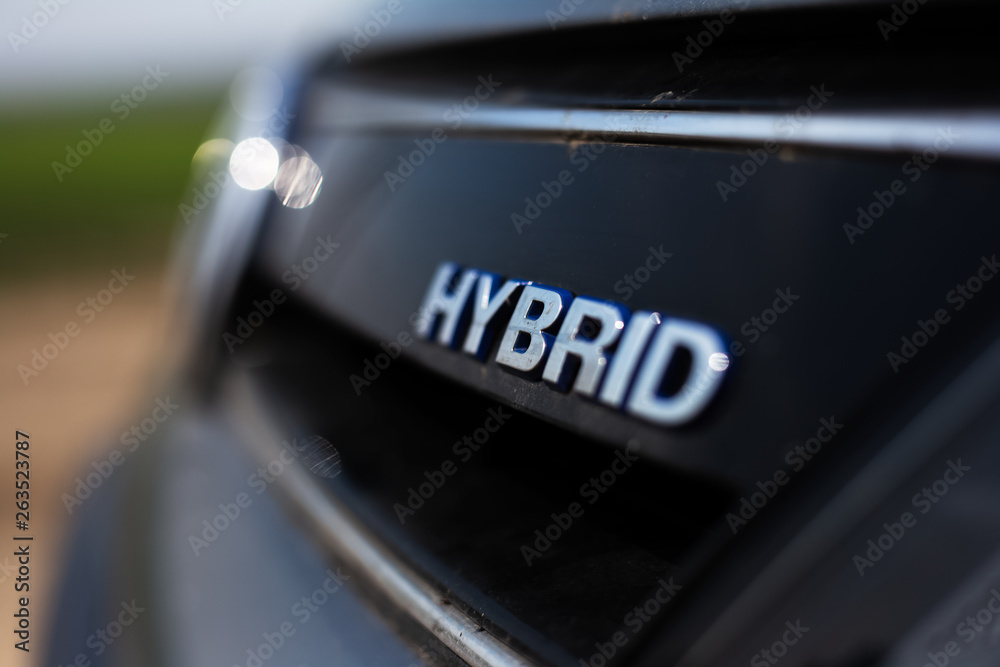 Hybrid, ecologic car symbol. - obrazy, fototapety, plakaty 